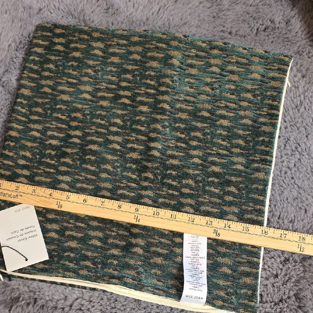 West Elm Jasper Green Beige Textured Chenille Pillow Cover 16x16 Bundle Of2